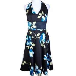Donna Ricco Floral Print Halter Fit & Flare Midi Dress